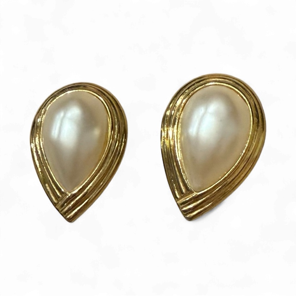 Vintage Gold-Tone Clip-On Earrings with Pearl Accents